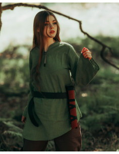Medieval bluse i linned model Galatea, grøn farve