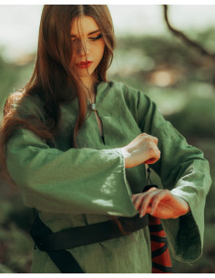 Medieval bluse i linned model Galatea, grøn farve 2