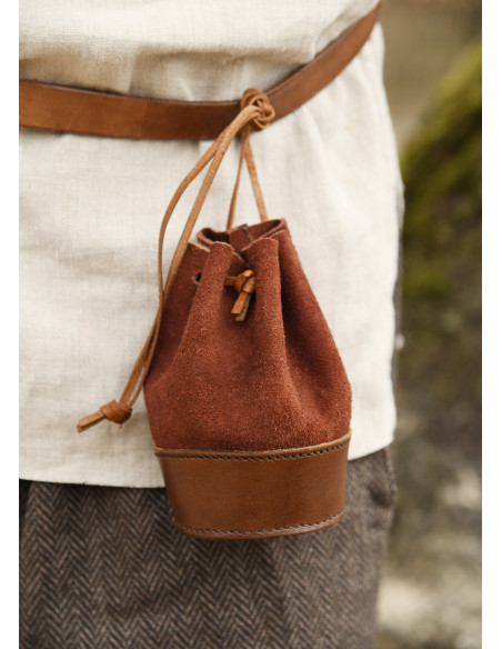 Bolsa limosnera medieval, cuero marrón