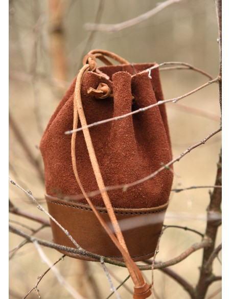 Bolsa limosnera medieval, cuero marrón