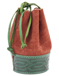 Bolsa limosnera medieval en marrón-verde repujado