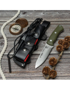 Cuchillo Bushcrafter marca Cudeman modelo 206-GVC, completo