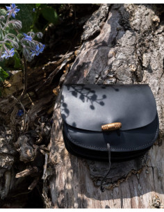 Bolso medieval doble en cuero modelo Hrothgar, color negro