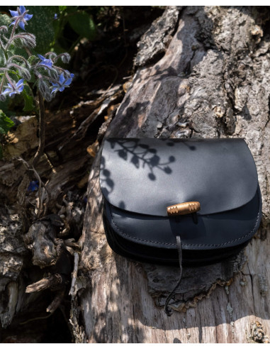 Bolso medieval doble en cuero modelo Hrothgar, color negro