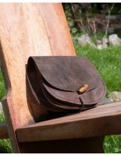 Bolso medieval doble en cuero modelo Hrothgar, color marrón
