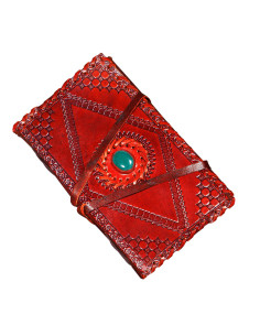 Mittelalterliches Tagebuch mit Leder- und Steintasche, rot