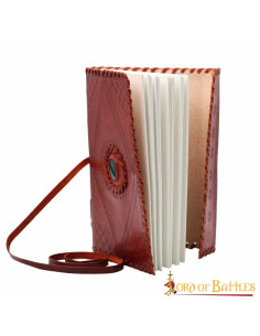 Mittelalterliches Tagebuch mit Leder- und Steintasche, rot 2
