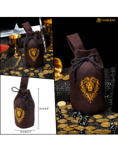 Middeleeuwse lommertas van wol met leeuwendesign, bruin 2