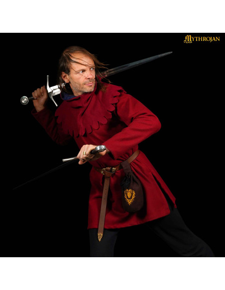 Medieval læderpose med løvemønster,...