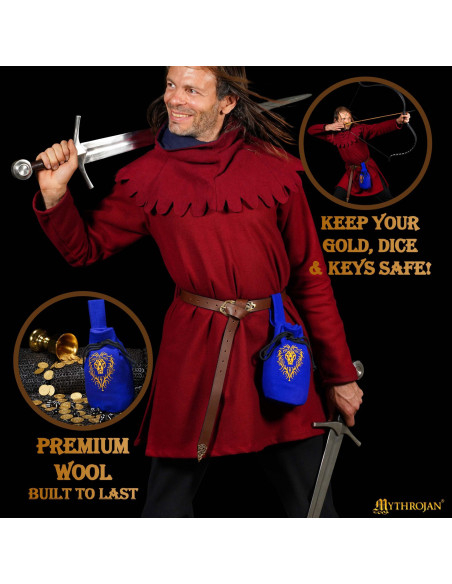 Medieval læderpose med løvemønster,...