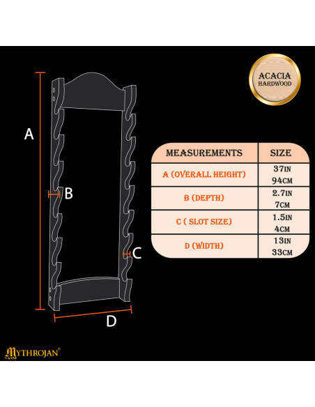 Trævægbeslag til at hænge op til 8 sværd
