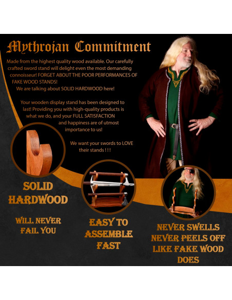 Houten bureausteun om 3 katana's op...