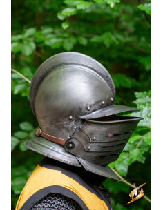 Borgoñota-Helm mit Visier aus schwarzem Stahl 2