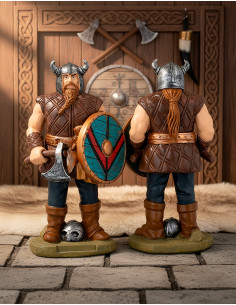 Vikingekrigerskikkelse med skjold og økse, i resin