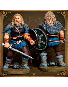Viking krijger figuur met schild en zwaard, van hars
