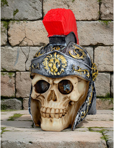 Skulletegning med romersk hjelm i resin