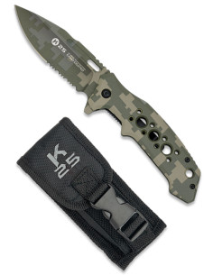 Taktisk kniv K25 med aluminiumhåndtag i camouflagemønster...