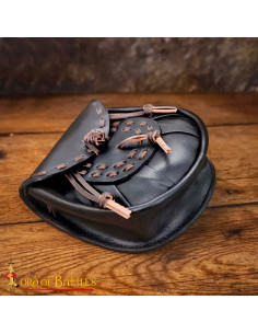 Bolso riñonera medieval cuero con borlas, color negro 2