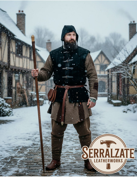 Medieval kapel i læder model Lope, sort