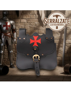 Medievaler Ledergeldbeutel im Kreuz-Design, schwarz 2