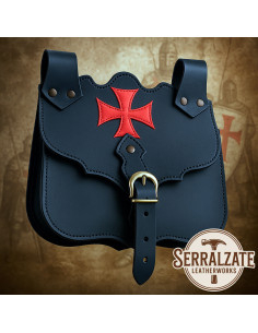 Bolso medieval en cuero modelo Cruzado, color negro