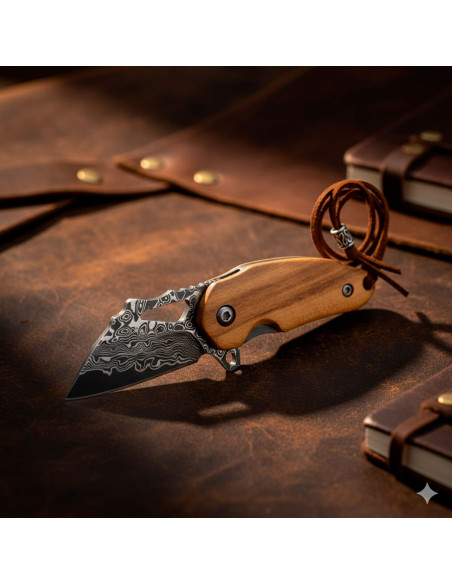 Navaja Albainox madera con hoja acero damasco (10,4 cm.)