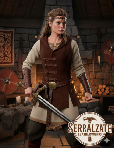Wikingerschurz Hildr aus Leder - Braun 2
