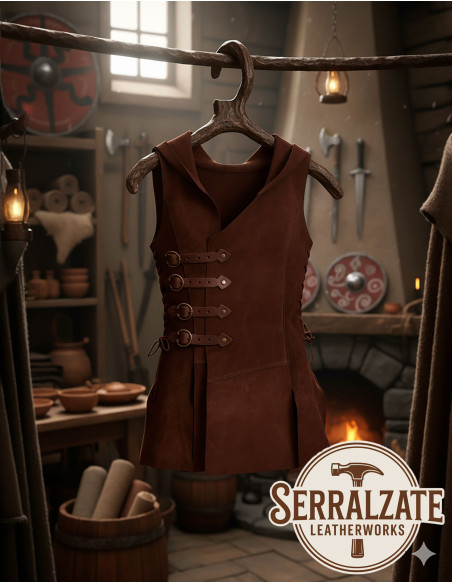 Vikingevest Hildr i læder - Brun