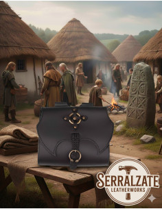 Celta-Tasche mit Ring und Kreuz aus schwarzem Leder