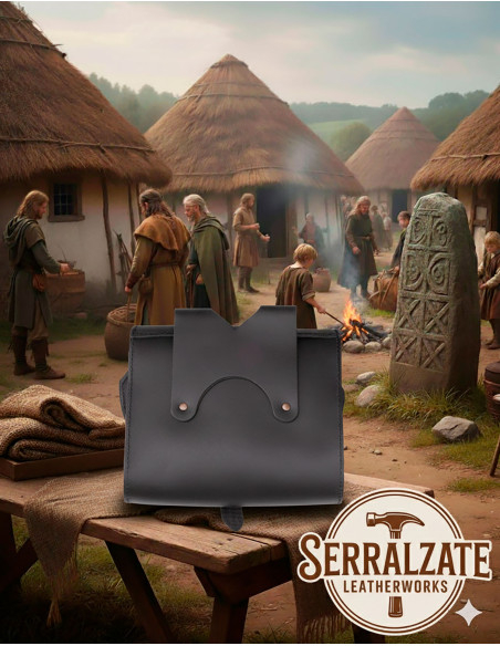 Bolso Celta anillo y cruz en cuero negro