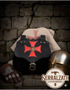 Schwarze Templer-Tasche mit Kreuz-Paté, für den Gürtel