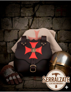 Bolso templario marrón oscuro cruz paté, para cinturón