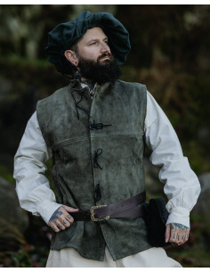 Chaleco medieval en piel de ante modelo Laertes, color verde