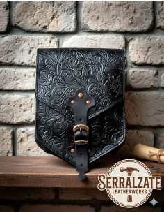 Bolso medieval para cinturón repujado Robert, color negro