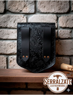 Bolso medieval para cinturón repujado Robert, color negro 2