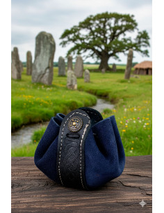 Celta Wanderer Limosnertaschen, blauer Wildleder (8x8 cm.)
