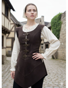 Lange mittelalterliche Lederjacke Julienne, braun 2