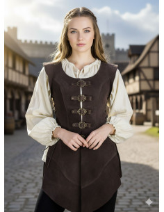 Lange mittelalterliche Lederjacke Julienne, braun