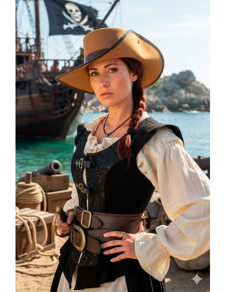 Breiter Piratenhut in Hellbraun