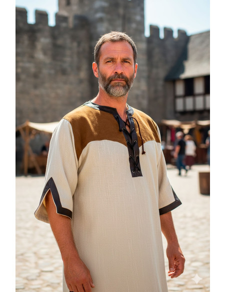 Túnica medieval Deherd en lino - Marrón