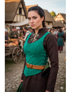 Corpiño medieval de cuero modelo Granada - Verde 2