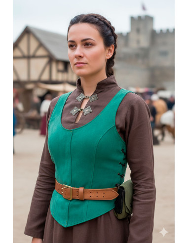 Corpiño medieval de cuero modelo Granada - Verde