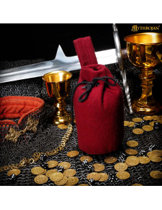 Bolsa limosnera en lana con cordones, color rojo vino