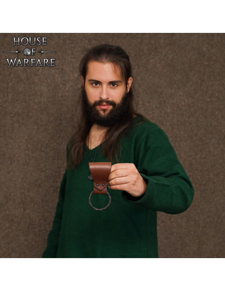 Læderhalsbånd med flettet ring, brun