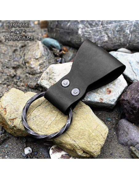 Leren riem met gevlochten ring, zwart