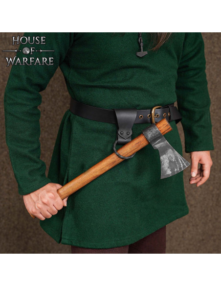 Leren riem met gevlochten ring, zwart