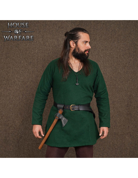 Leren riem met gevlochten ring, zwart