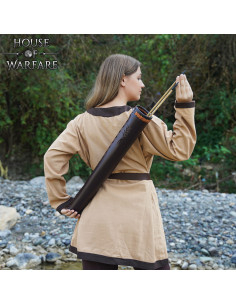 Carcaj medieval en cuero para espalda, color marrón