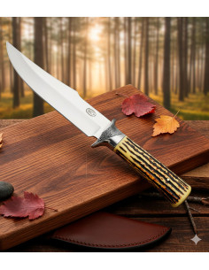 Cuchillo de caza SCK con funda, mango imitación asta (31...