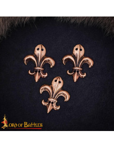 Set 3 adornos medievales flor de lis en bronce enjevecido